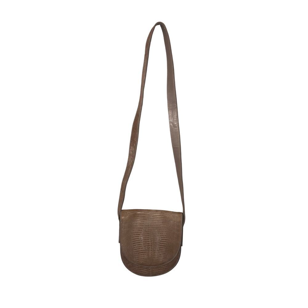 Maud Frizon Reptile Bag Shoulder Crossbody Tan Beige Leather Made Italy